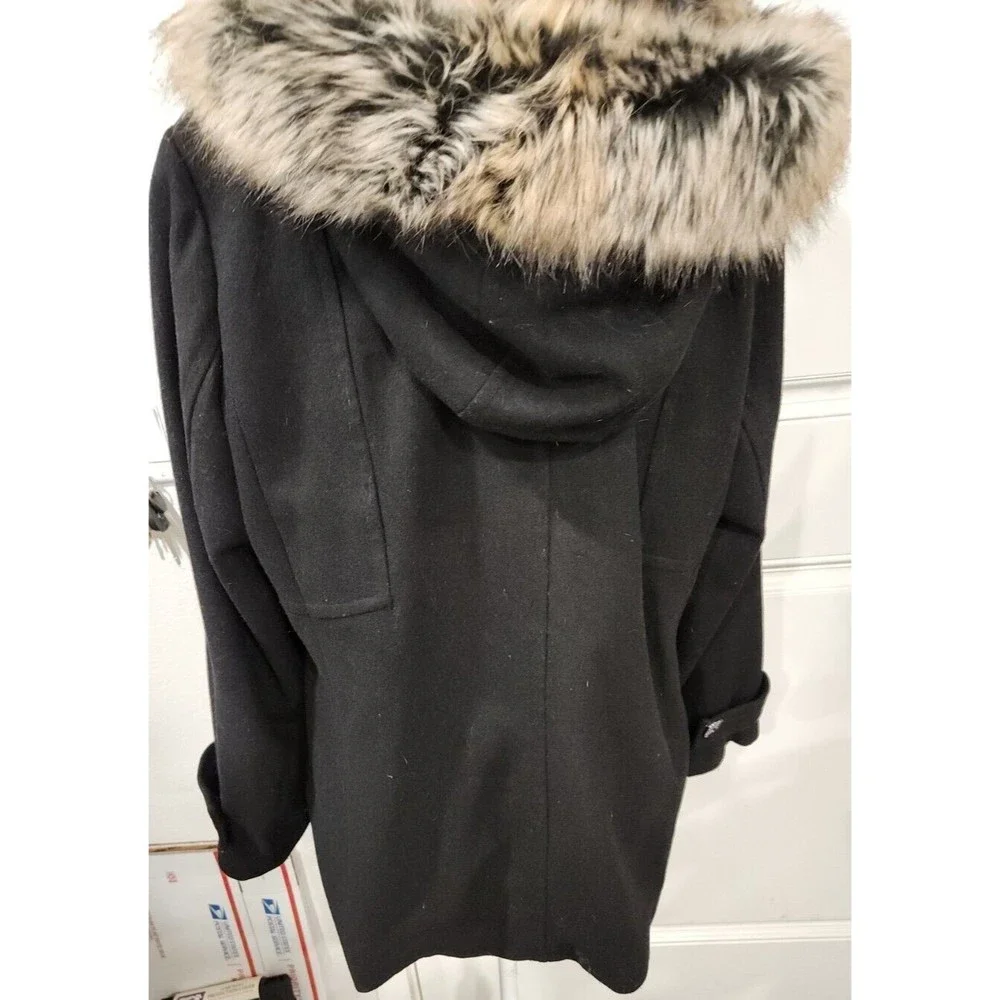 London Fog Coat Womens Extra Large Wool Faux-Fur-Trim Hooded‎ $259 NEW